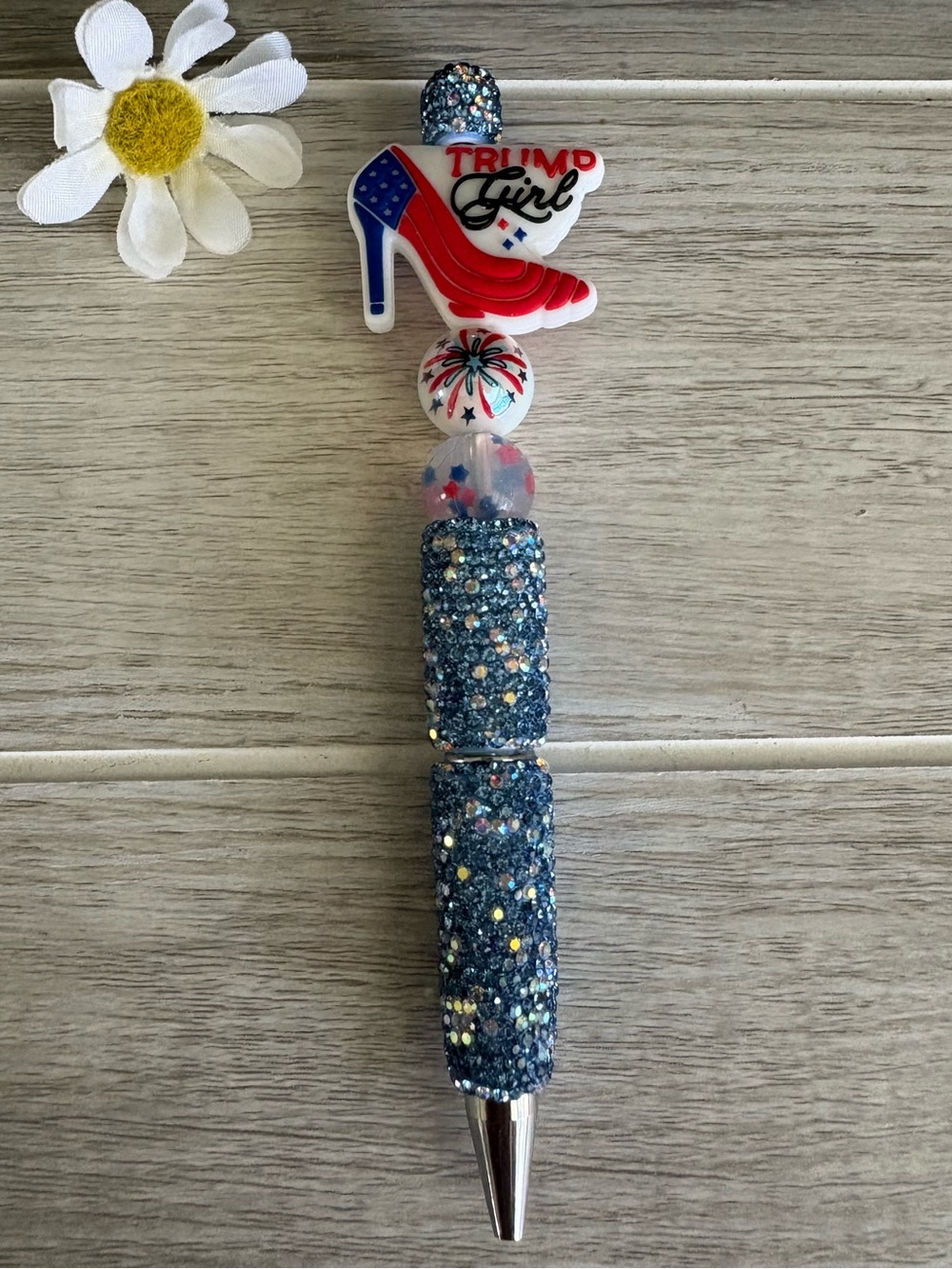 Handcrafted Rhinestone Patriotic Blue Glitter Pen New